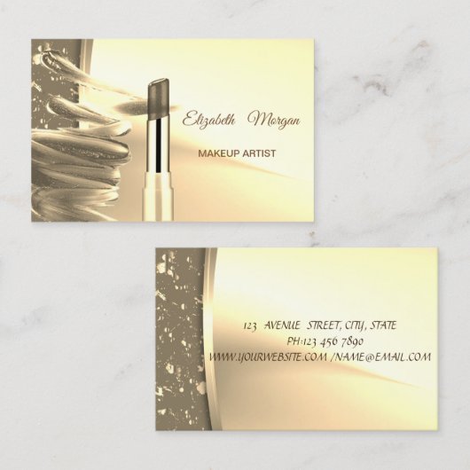 Elegant modern Faux Gold, lipstick Visitekaartje (Voorkant / Achterkant)