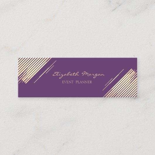 Elegant Modern, Faux Gold, Stripes, Violet Mini Visitekaartje (Voorkant)