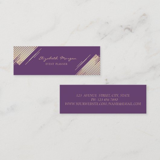 Elegant Modern, Faux Gold, Stripes, Violet Mini Visitekaartje (Voorkant / Achterkant)
