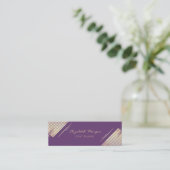 Elegant Modern, Faux Gold, Stripes, Violet Mini Visitekaartje (Staand voorkant)