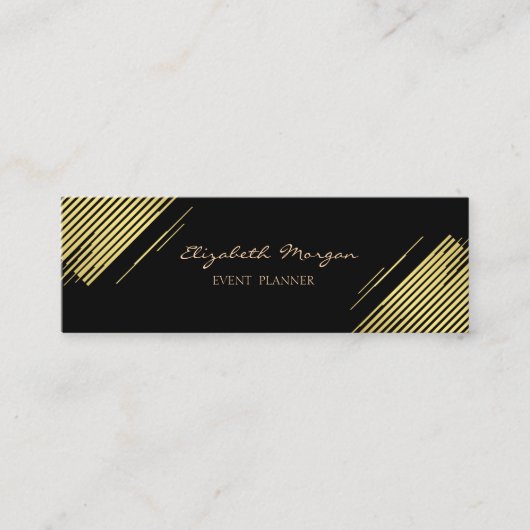 Elegant modern, Faux Gold, Stripes, zwart Mini Visitekaartje (Voorkant)