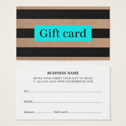 Elegant Modern Faux Kraft Black Turquoise Stripes Visitekaartje (Voorkant /achterkant)