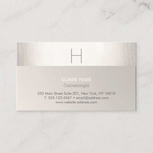 Elegant Modern Faux Silver Foil en Taupe Monogram Visitekaartje (Voorkant)