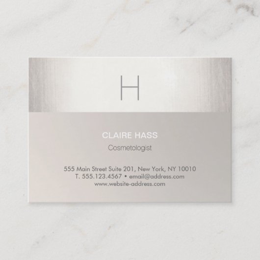 Elegant Modern Faux Silver Foil en Taupe Monogram Visitekaartje (Voorkant)