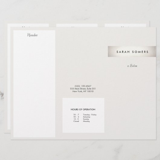Elegant modern FAUX Silver Striped Salon Brochure (Voorkant / Achterkant)