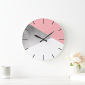 elegant modern faux zilverzwart roze geometrisch grote klok (Huis)