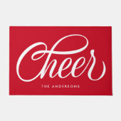 Elegant Modern Feestelijk Rood Script Cheer Christ Deurmat (Voorkant)
