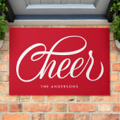 Elegant Modern Feestelijk Rood Script Cheer Christ Deurmat