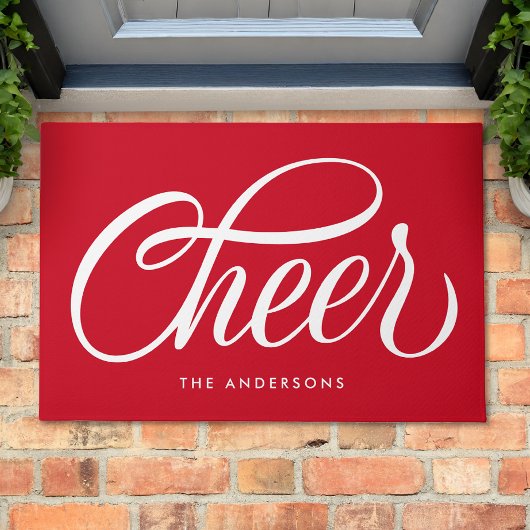 Elegant Modern Feestelijk Rood Script Cheer Christ Deurmat