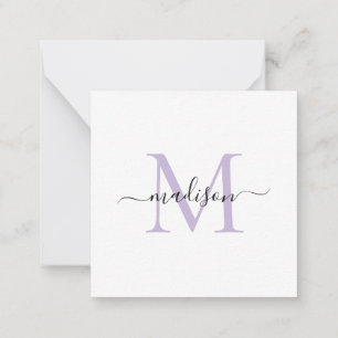 Elegant modern Feminine Monogram Paars Manuscript Notitiekaartje