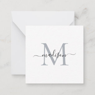 Elegant modern Feminine Monogram script grijs Notitiekaartje