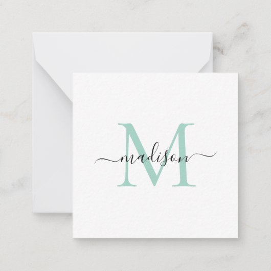 Elegant modern Feminine Monogram Script Mint Green Notitiekaartje (Achterkant)