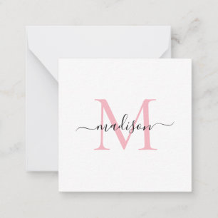 Elegant modern feministisch monogram script zwart  notitiekaartje