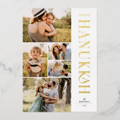 Elegant Modern Five Photo Collage Hanukkah Folie Feestdagenkaart (Voorkant)