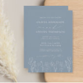 Elegant Modern Flora Dusty Blue Wedding Uitnodigin Kaart