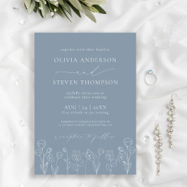 Elegant Modern Flora Dusty Blue Wedding Uitnodigin Kaart