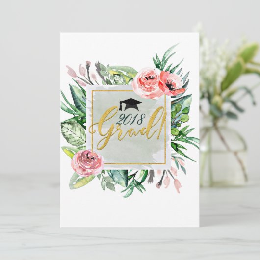 Elegant Modern Floral Afstuderen Afstudeerder Uitn Kaart (Staand voorkant)