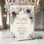 Elegant Modern Floral All In One QR Code Wedding Kaart