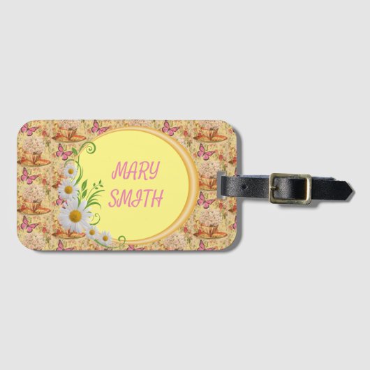 Elegant Modern Floral Bag Label Bagagelabel (Voorkant (horizontaal))