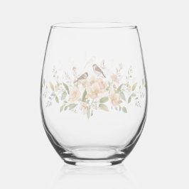 Elegant Modern floral Bird Overlay Flowers wedding Wijnglas Zonder Voet