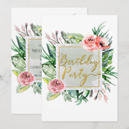 Elegant Modern Floral Birthday Party Kaart