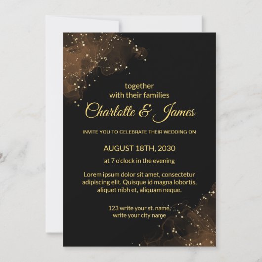 Elegant Modern Floral Black Wedding Invitations Kaart (Voorkant)
