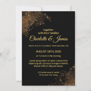 Elegant Modern Floral Black Wedding Invitations Kaart