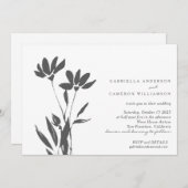 Elegant Modern Floral Black White Wedding Kaart (Voorkant / Achterkant)