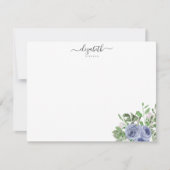 Elegant Modern Floral Blue Waterverf Roos Script Notitiekaartje (Voorkant)