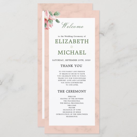 Elegant Modern Floral Chic Wedding Welkom Programmakaart (Voorkant / Achterkant)