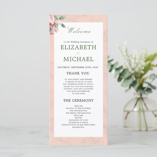 Elegant Modern Floral Chic Wedding Welkom Programmakaart (Staand voorkant)