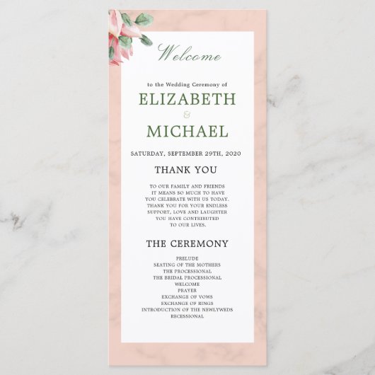 Elegant Modern Floral Chic Wedding Welkom Programmakaart (Voorkant)