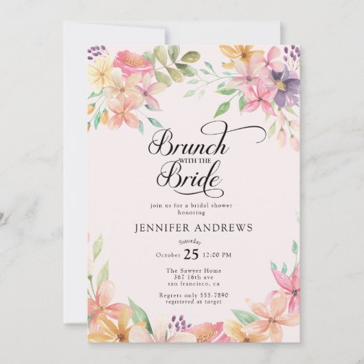 Elegant Modern Floral Classic Bridal Shower Brunch Kaart (Voorkant)