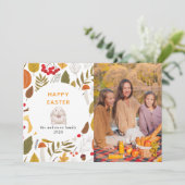 Elegant Modern Floral & Eggs Happy Easter Photo Feestdagenkaart (Staand voorkant)