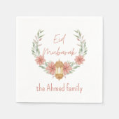 Elegant Modern Floral Eid Mubarak Naam Roze Wit Servet (Voorkant)