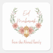 Elegant Modern Floral Eid Mubarak Naam Roze Wit Vierkante Sticker (Voorkant)