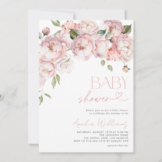 Elegant Modern Floral Girl Baby shower Kaart (Voorkant)