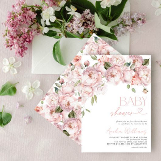 Elegant Modern Floral Girl Baby shower Kaart