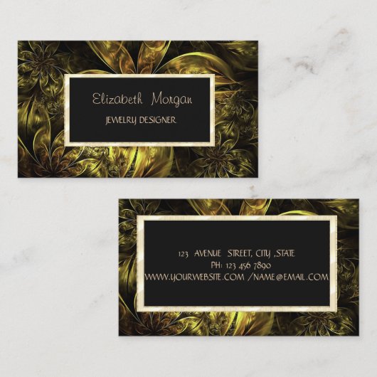 Elegant Modern Floral, Gold Lijst Jewelry Designer Visitekaartje (Voorkant / Achterkant)