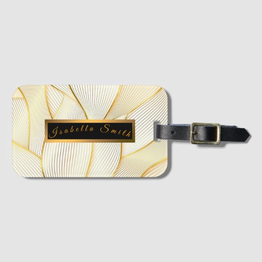 Elegant modern Floral Gold White Line Collectie Bagagelabel (Voorkant (horizontaal))
