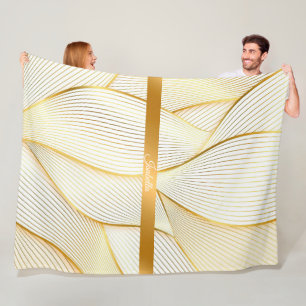 Elegant modern Floral Gold White Line Collectie Fleece Deken