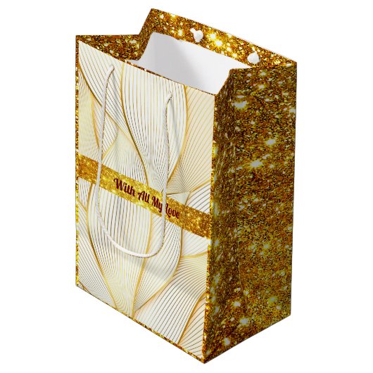 Elegant modern Floral Gold White Line Collectie Medium Cadeauzakje (Voorkant Gekanteld)