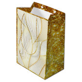 Elegant modern Floral Gold White Line Collectie Medium Cadeauzakje (Achterkant Gekanteld)