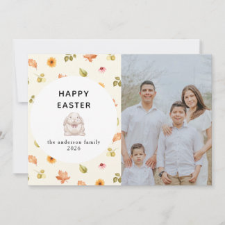 Elegant Modern Floral  Happy Easter Family Photo  Feestdagenkaart