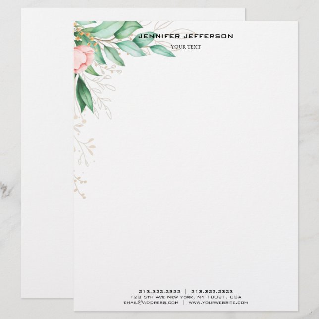 Elegant Modern Floral Letterhead Briefhoofd (Voorkant / Achterkant)