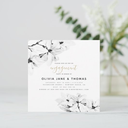 Elegant modern Floral Magnolias Verloving Kaart (Staand voorkant)