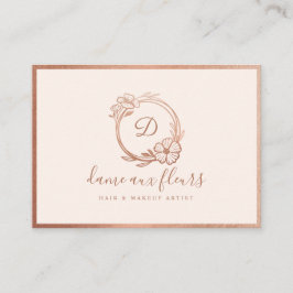 Elegant & Modern Floral Monogram Krans Roze Klantenkaartje