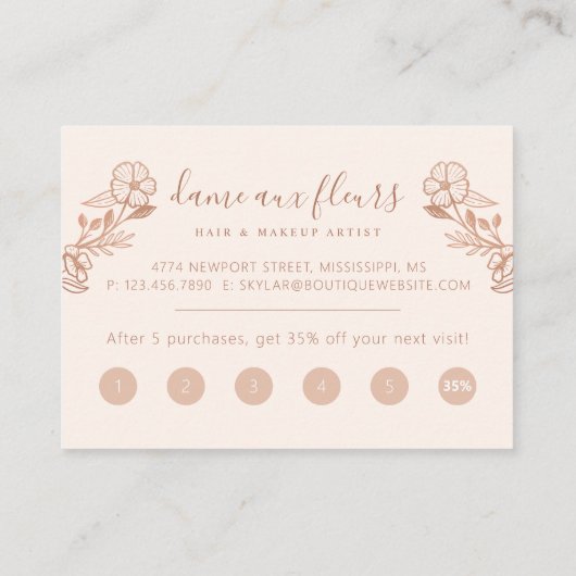 Elegant & Modern Floral Monogram Krans Roze Klantenkaartje (Achterkant)