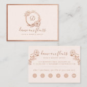 Elegant & Modern Floral Monogram Krans Roze Klantenkaartje (Voorkant / Achterkant)