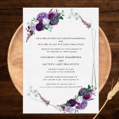 Elegant Modern Floral Paarse bruiloft Zilver Folie Uitnodiging